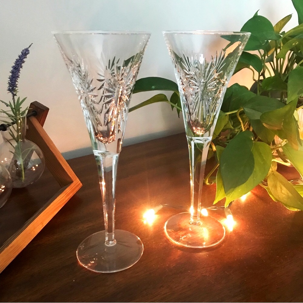 Waterford Crystal Millennial Fluted Wine Glasses “Health” Pattern, Y2K